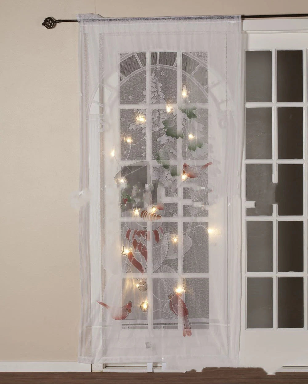 Christmas themed blackout curtains with Santa, snowmen, deer, and presents designs