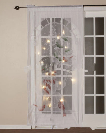 Christmas themed blackout curtains with Santa, snowmen, deer, and presents designs