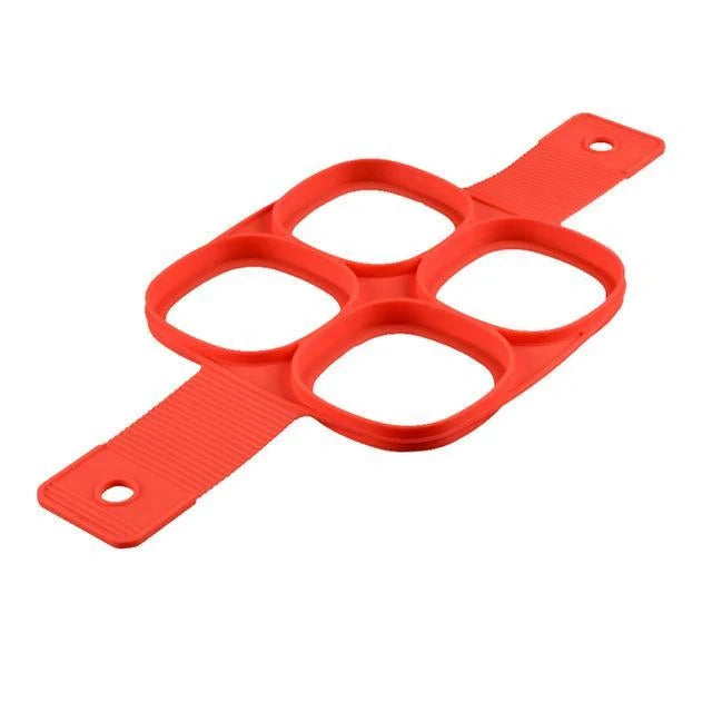 Silicone non-stick egg pancake maker rings in red, perfect for breakfast preparation