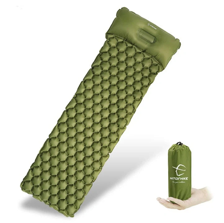 Cozy inflatable camping mattress with honeycomb design, perfect for outdoor adventures and comfortable sleep under the stars
