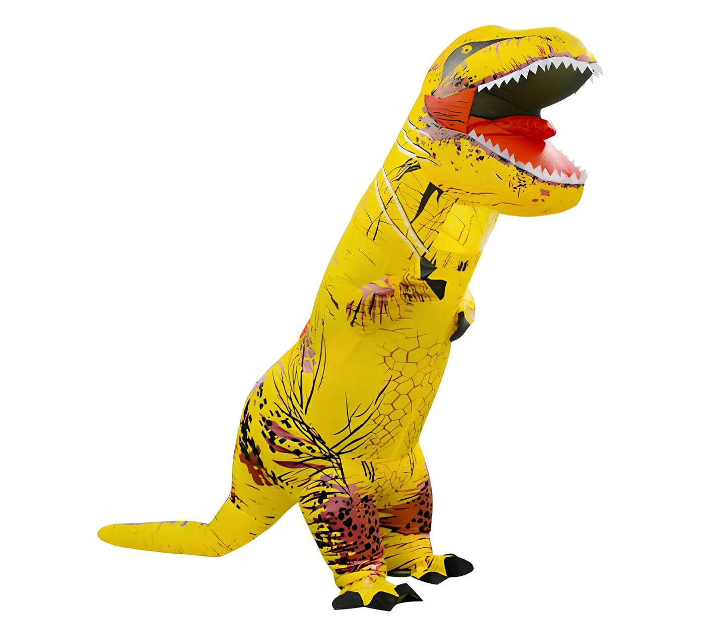 Jurassic World inflatable T-Rex costume standing 2.2m tall with battery fan and complete accessory set