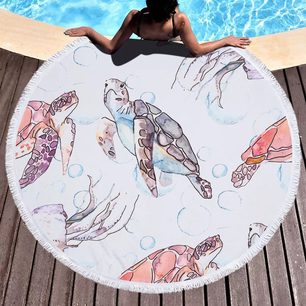 Round microfiber beach towel yoga mat in various colors, 150x150cm, perfect for outdoor activities
