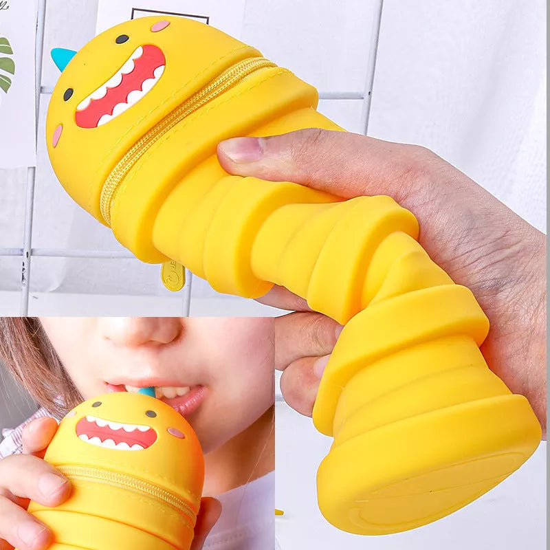 Retractable silicone pen holder in five colors, waterproof and holds 30 pencils