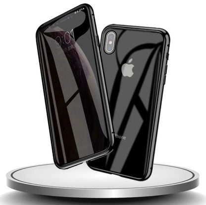 Clamshell anti-spy phone case in solid colours for iPhone models with machined glass geometry style
