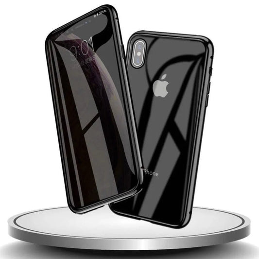 Clamshell anti-spy phone case in solid colours for iPhone models with machined glass geometry style