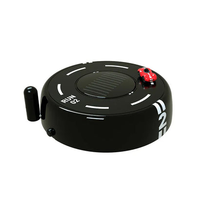 Round car-shaped solar aromatherapy decoration in black colour with USB charging cable