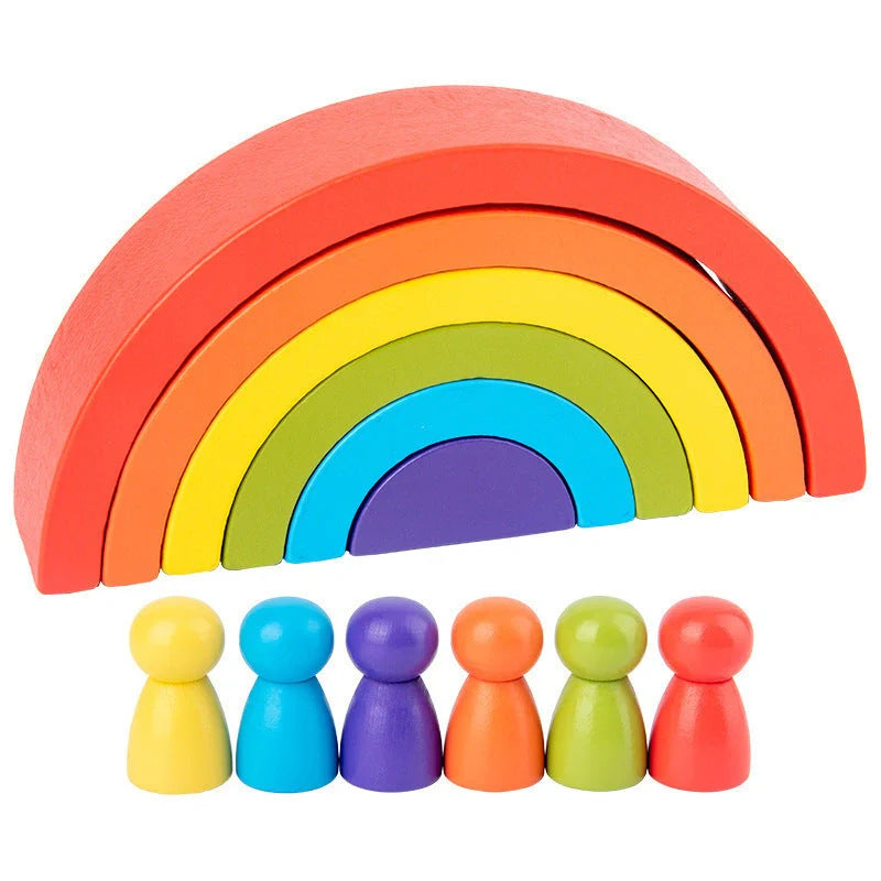 Vibrant wooden rainbow arched building blocks for children's creative play