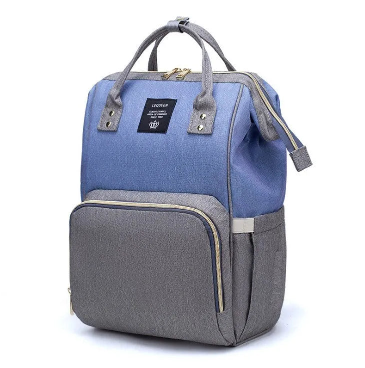 Oxford maternity nappy bag with 16-20L capacity, anti-theft design, bottle area, and multiple colour options