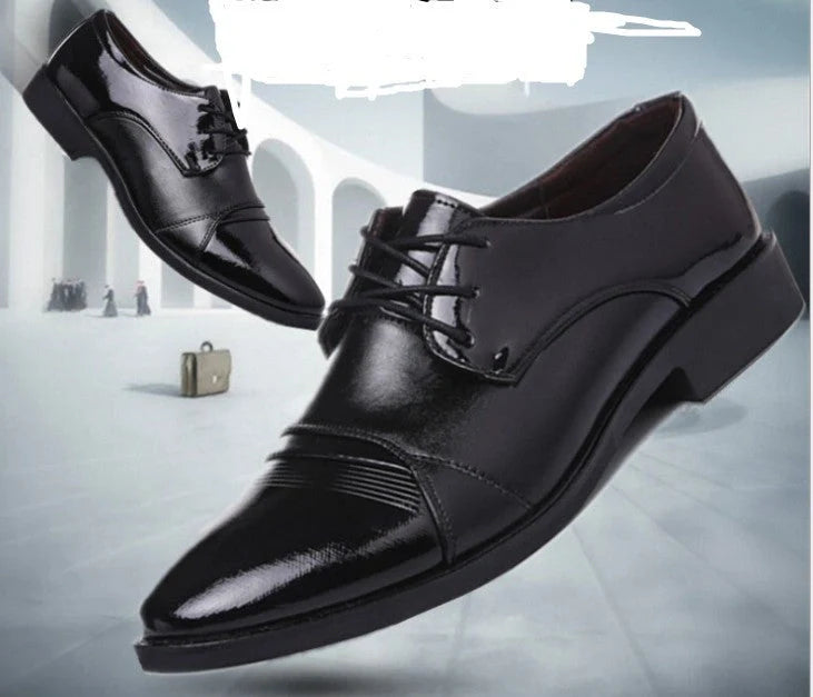 Men's black business dress shoes with premium PU upper and durable sole