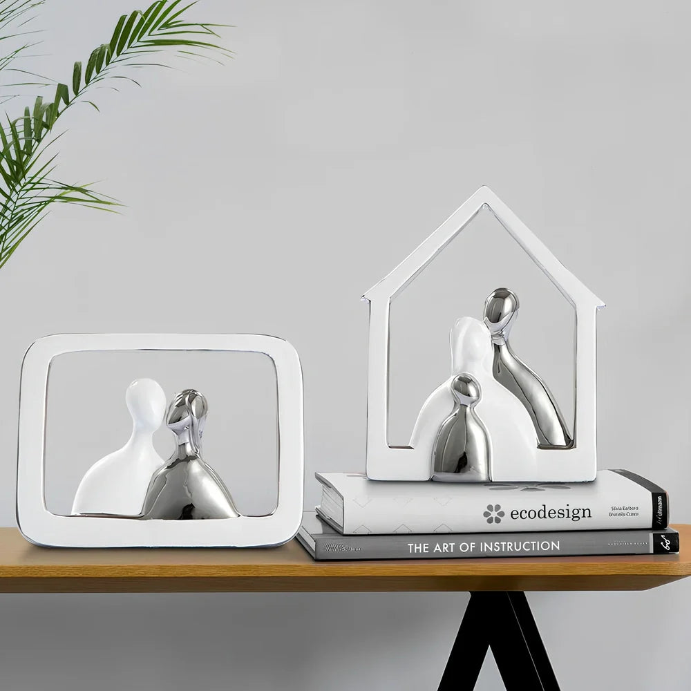 Ceramic photo frame with electroplated finish displaying character design elements