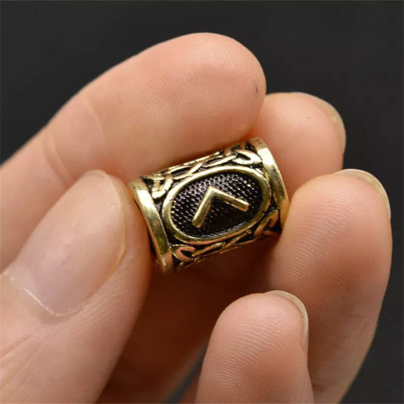 Set of 24 Viking Rune Beard Beads in antique silver, bronze, and red brass