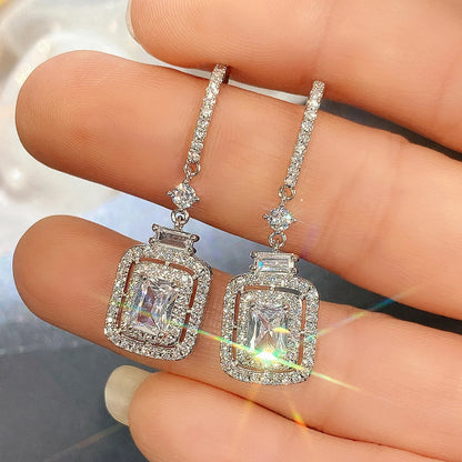 Elegant Platinum Princess Square Diamond Zircon Ear Hook for women