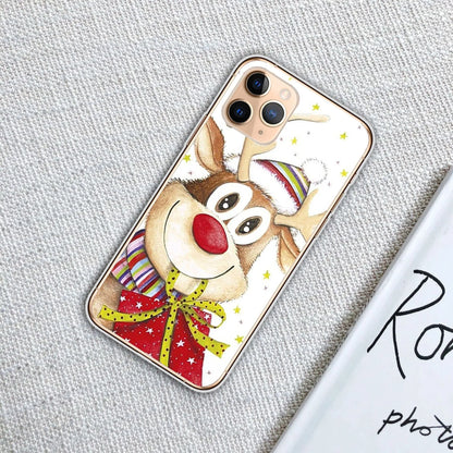 Christmas transparent phone case with festive design for iPhone models, available in eight styles.