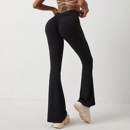 High waisted hip lift and wide leg fitness pants in various colors, perfect for workouts and casual wear.