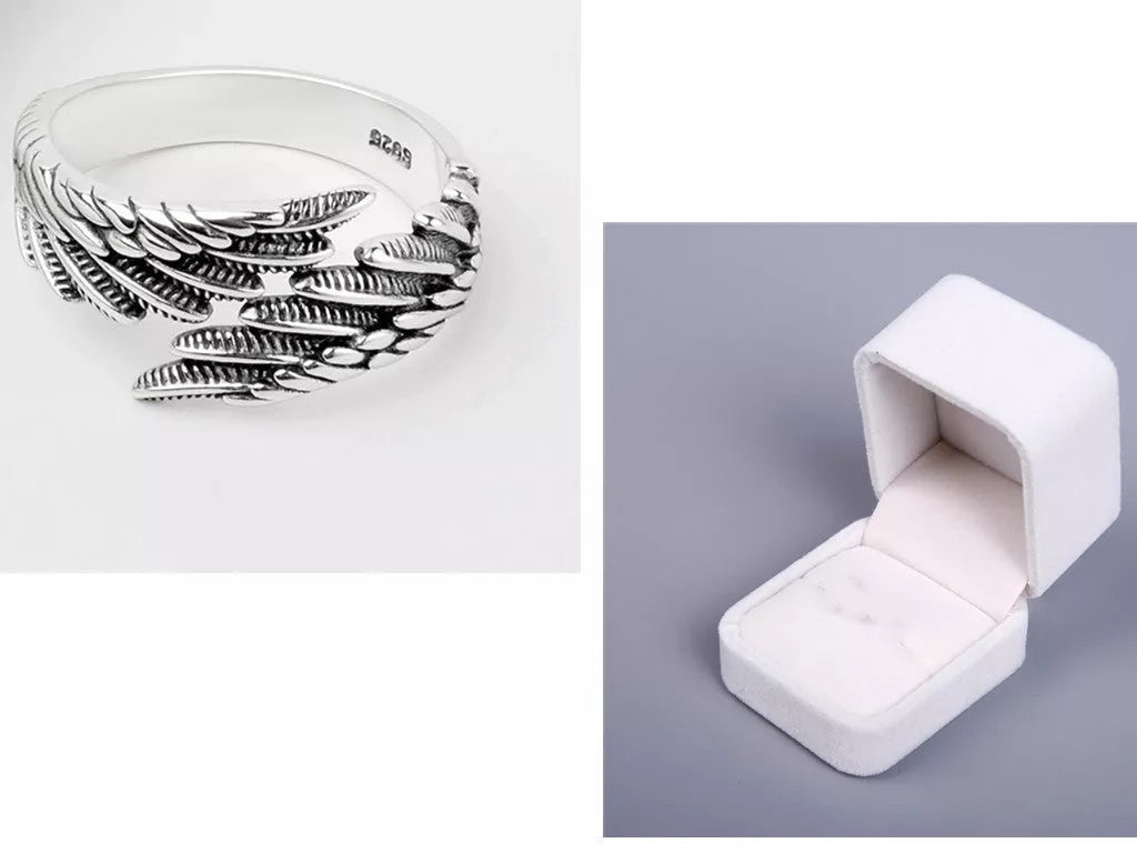 Love Couple Plain Silver Ring with angel wings design, vintage style jewelry