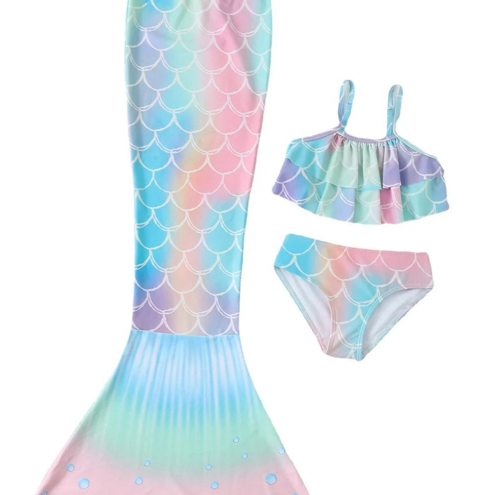 Children's swimsuit set with bikini top and fish tail skirt in pink colours