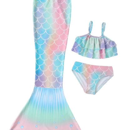 Children's swimsuit set with bikini top and fish tail skirt in pink colours
