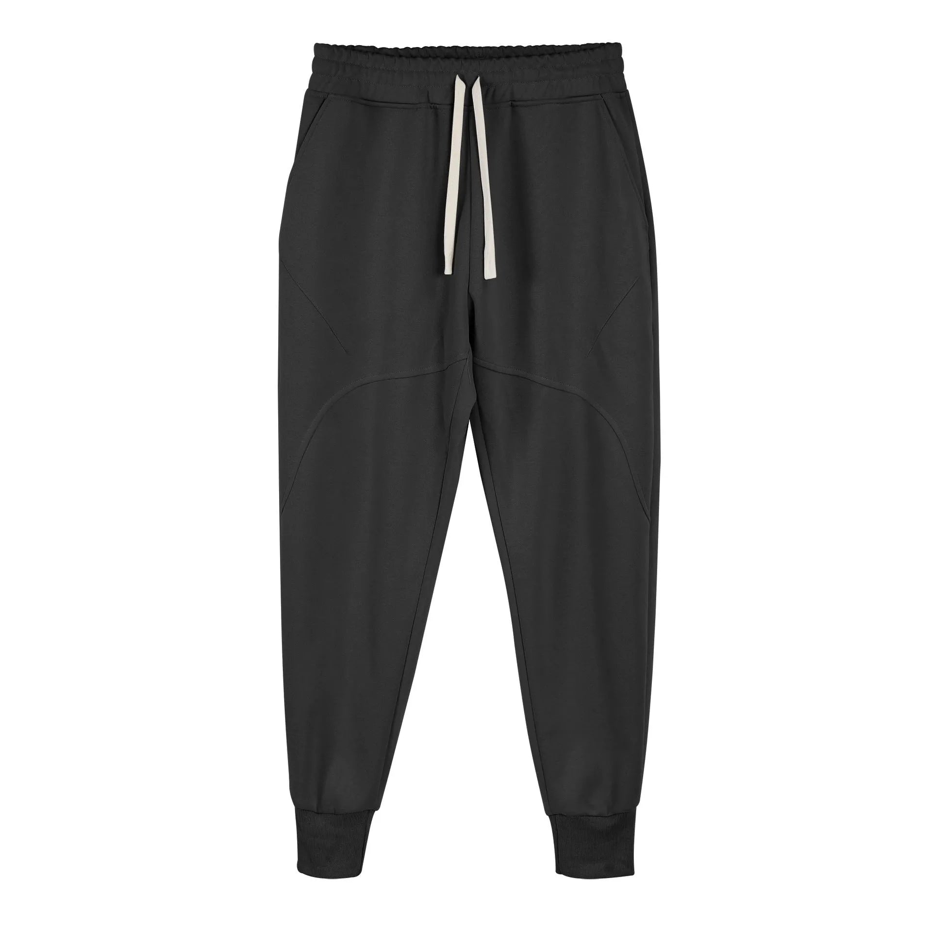 Men's casual trousers with drawstring ankle ties in polyester cotton fabric