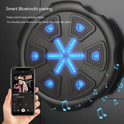 Blue hexagonal boxing machine with gloves, 430mm square target with musical feedback system