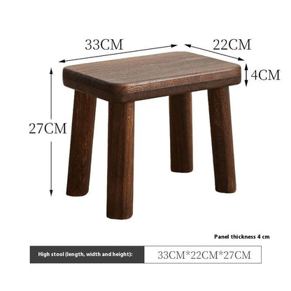 Solid wood stool with bracket structure and distressed finish for shoe changing