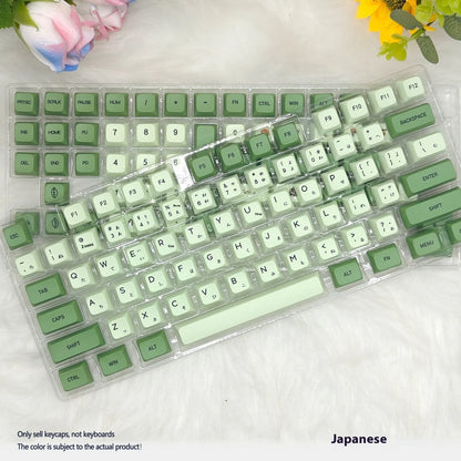 124 PBT keycaps with matcha theme and dye-sublimated legends for mechanical keyboards