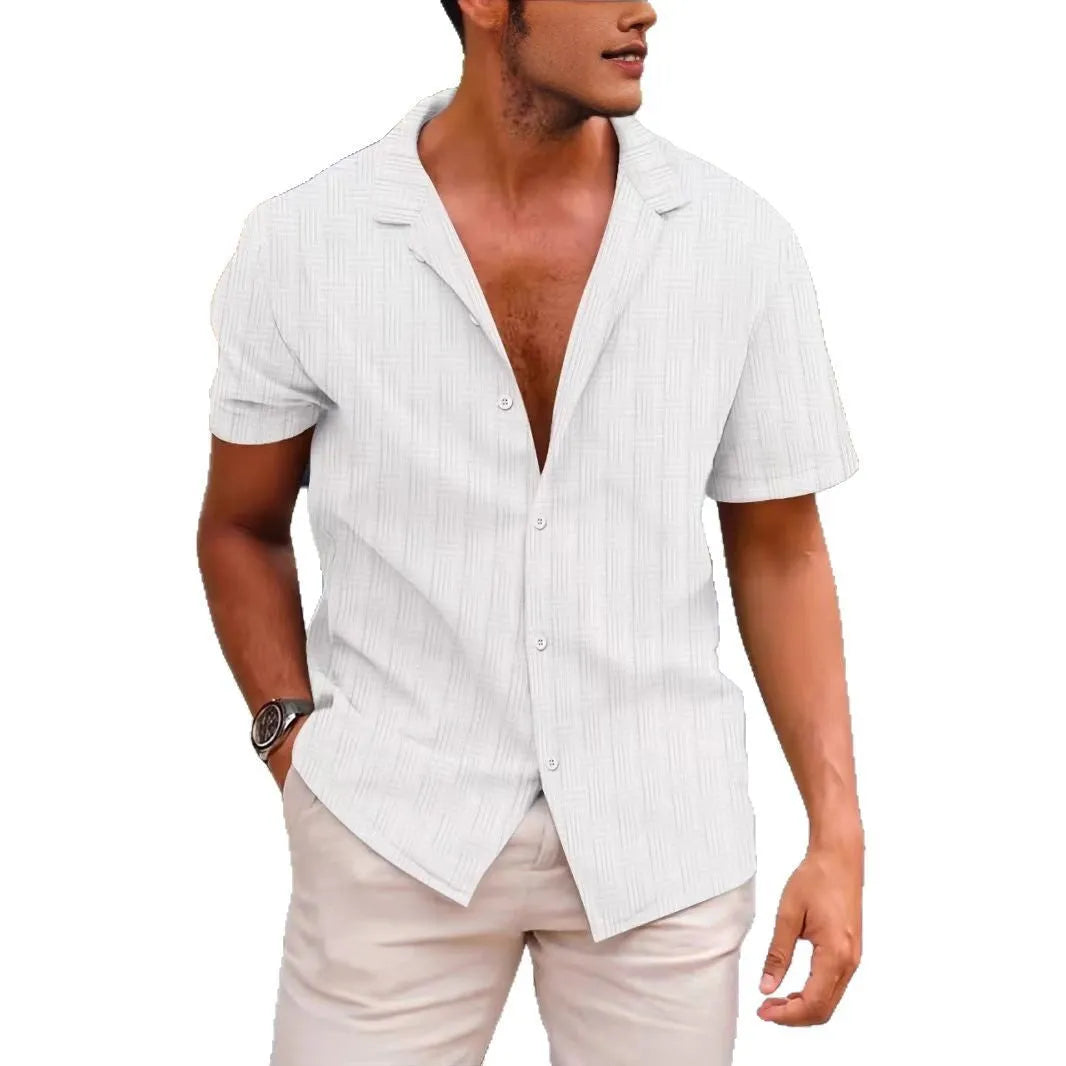 British-style corduroy short sleeve shirt with lapel collar in solid colour options