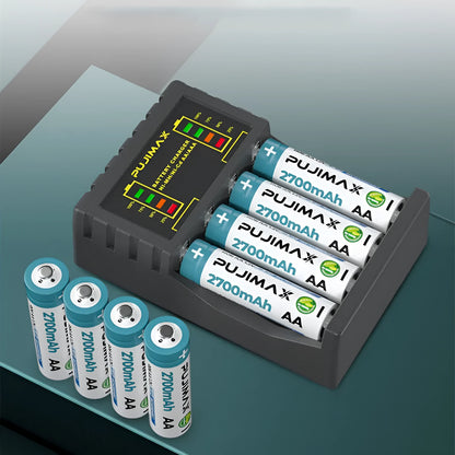 Black household Ni-MH battery charger with screen display for AA and AAA rechargeable batteries, American plug