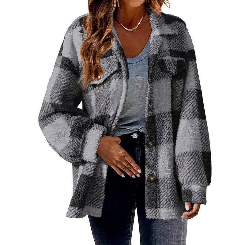 Cozy, plush women's jacket with stylish striped pattern in a variety of color options