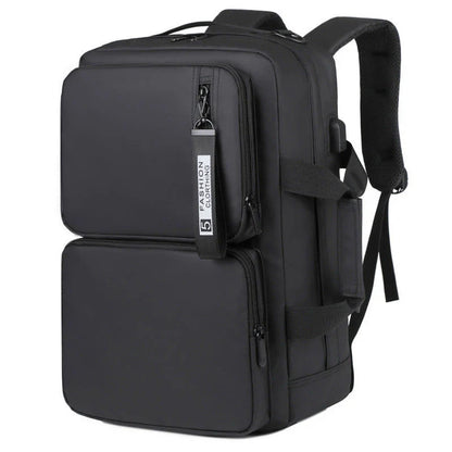 Versatile business laptop backpack with large capacity, USB charging port, and stylish design in gray and black colors