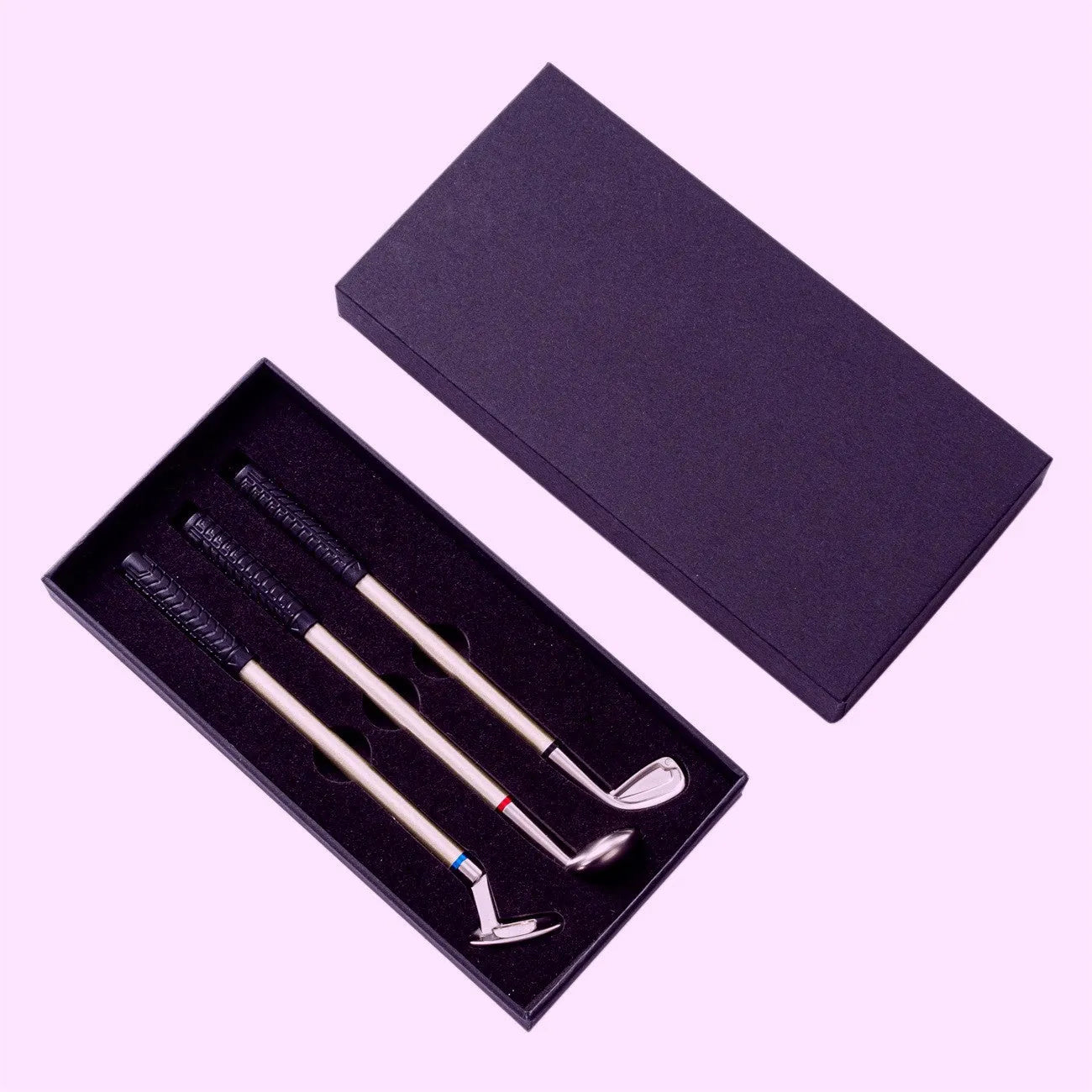 Three metal golf-themed ballpoint pens with 0.7mm bullet tips and normal suit colour refills