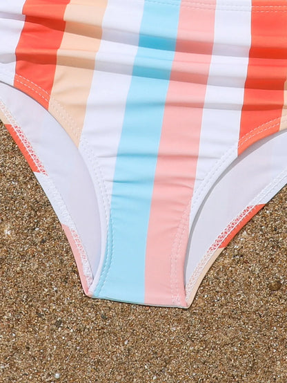 Girls' plaid print two-piece swimsuit bikini set on a white background