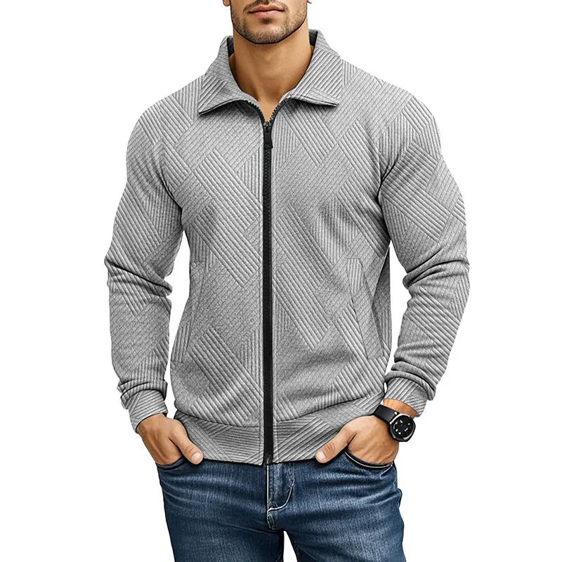 Men's casual waffle texture jacket with turn-down collar in solid colour