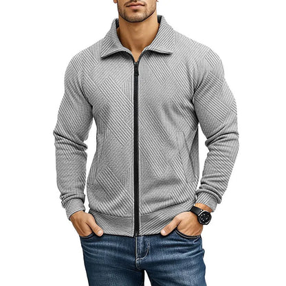 Men's casual waffle texture jacket with turn-down collar in solid colour