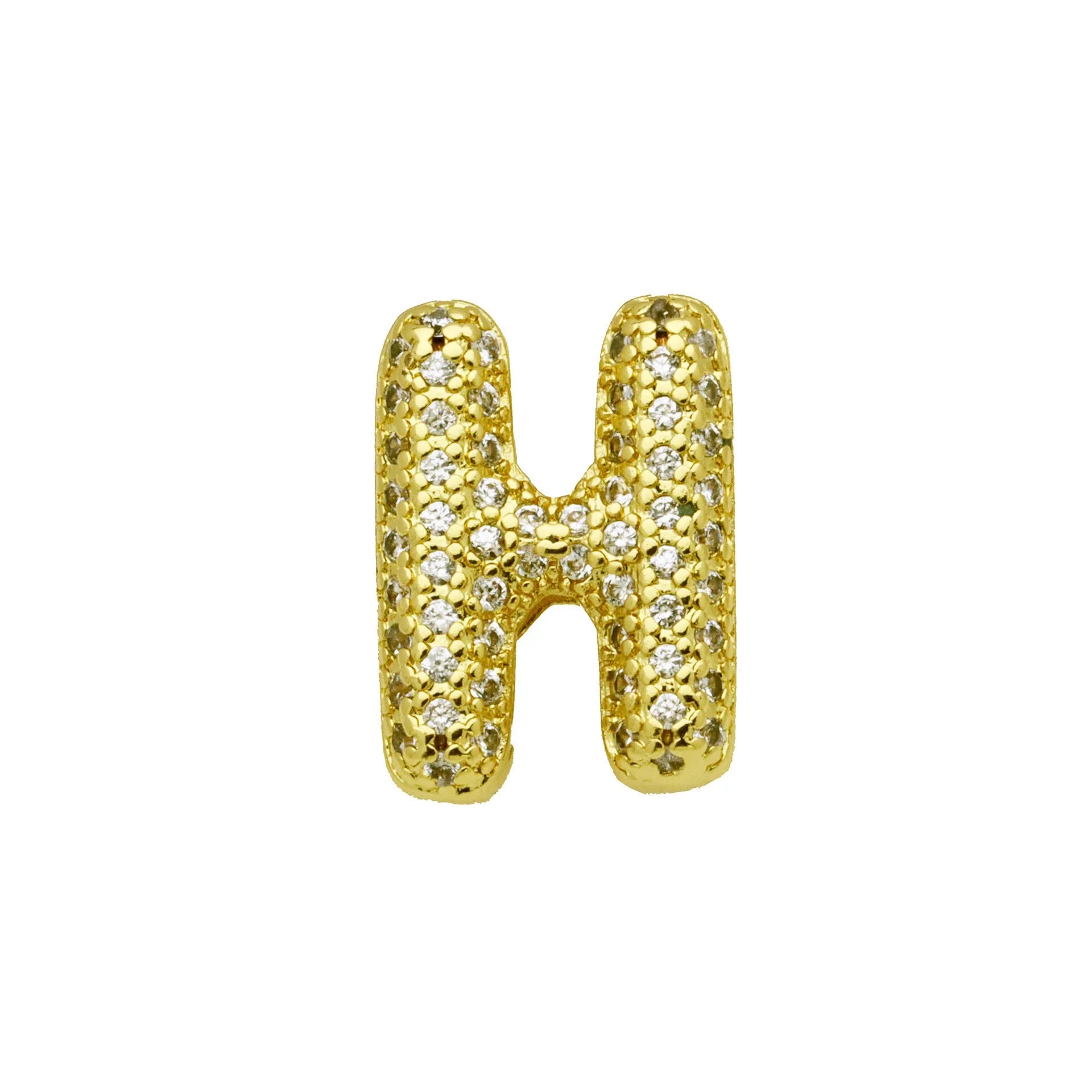 Retro style copper bracelet with English letter charm featuring micro inlaid zirconium stones in gold plating
