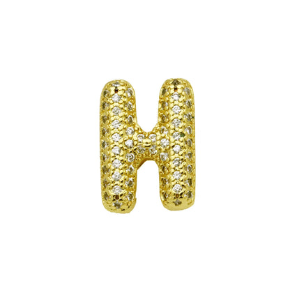Retro style copper bracelet with English letter charm featuring micro inlaid zirconium stones in gold plating