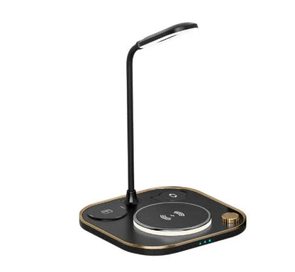 Wireless Charging Desk Lamp with 15W fast charging, adjustable LED lighting, and advanced safety features for a convenient and stylish workspace solution.