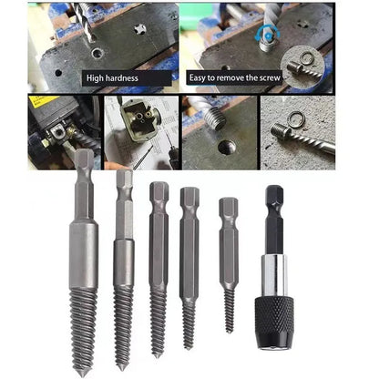 12-piece silver screw extractor set with hexagonal handles for removing damaged screws