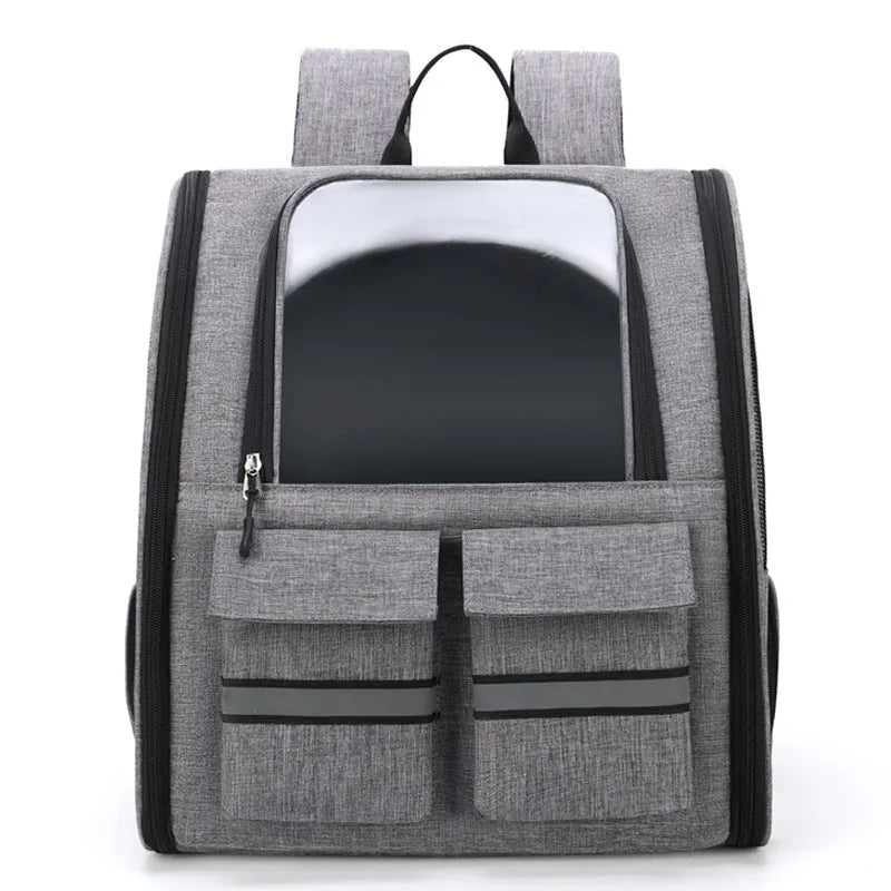 Foldable Oxford cloth pet bag in grey with double shoulder pull rod and breathable soft-sided design