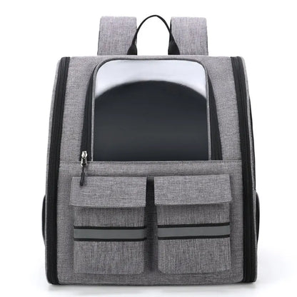 Foldable Oxford cloth pet bag in grey with double shoulder pull rod and breathable soft-sided design