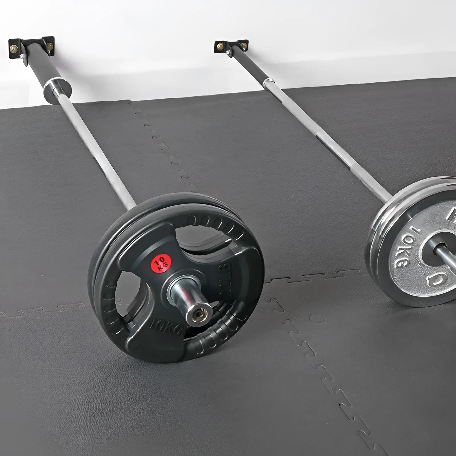 Wall barbell gun barrel rack with 25 steel pipe tubes for storing barbell rods, showing inner diameter options