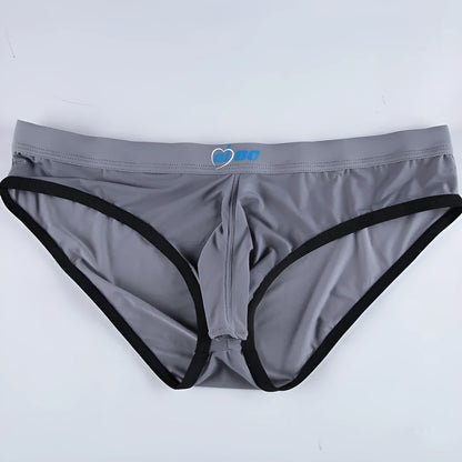 Men's ice silk bazooka briefs in mid waist design with bullet separation, available in multiple colours