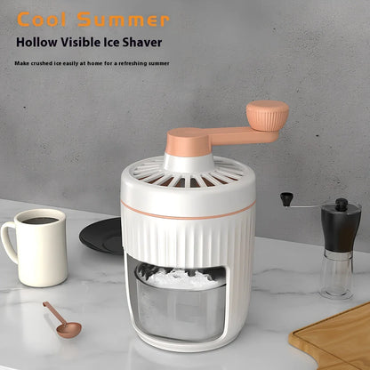 Green hand-cranked ice shaving machine with removable ice box and ergonomic handle