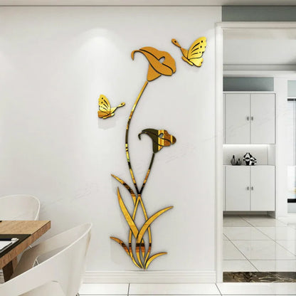 Lily 3D stereo acrylic wall stickers showing size variations and colour options including metallic finishes