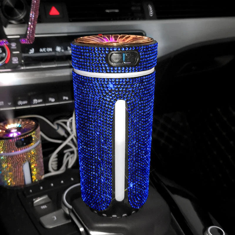 Luxurious car humidifier with LED lights, ultrasonic atomization, and aromatherapy diffuser capabilities for a calming in-vehicle experience