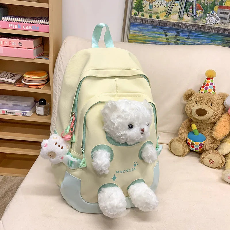 Literary style nylon school backpack in a macaron colour with curved shoulder straps