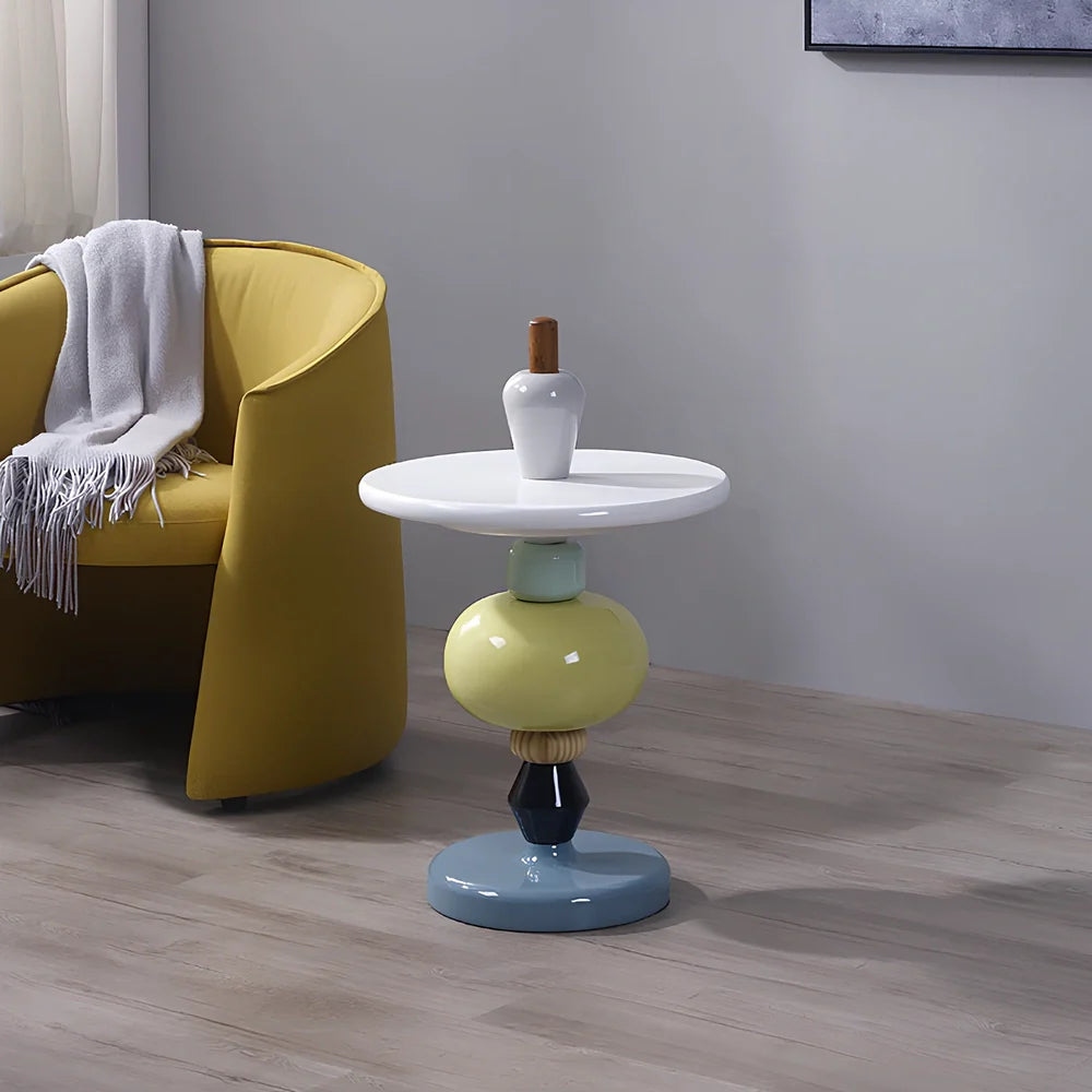 Nordic minimalist side table with 45cm diameter wood top and stainless steel base