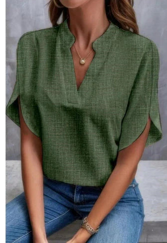 Women's summer V-neck chiffon shirt in various colors, lightweight and breathable for warm weather