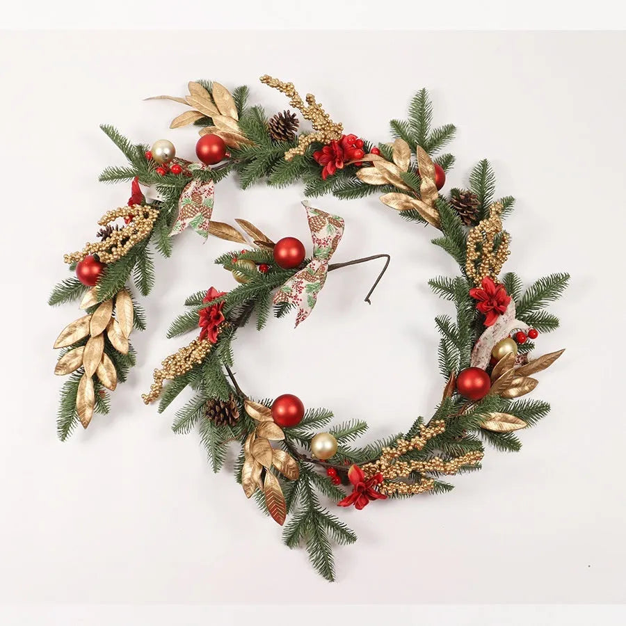 Upside down Christmas garland ornament in American country style, showing plastic construction and optional integrated lights.