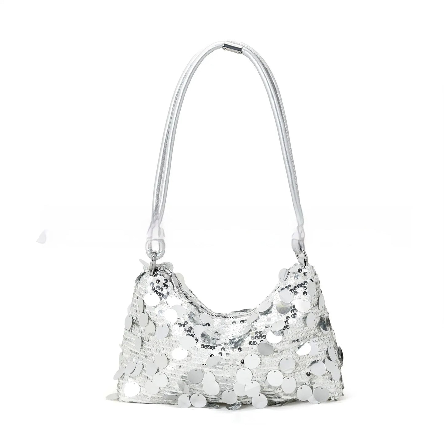 Women's polyester crossbody shoulder bag with sandwich pocket in black, gold or silver