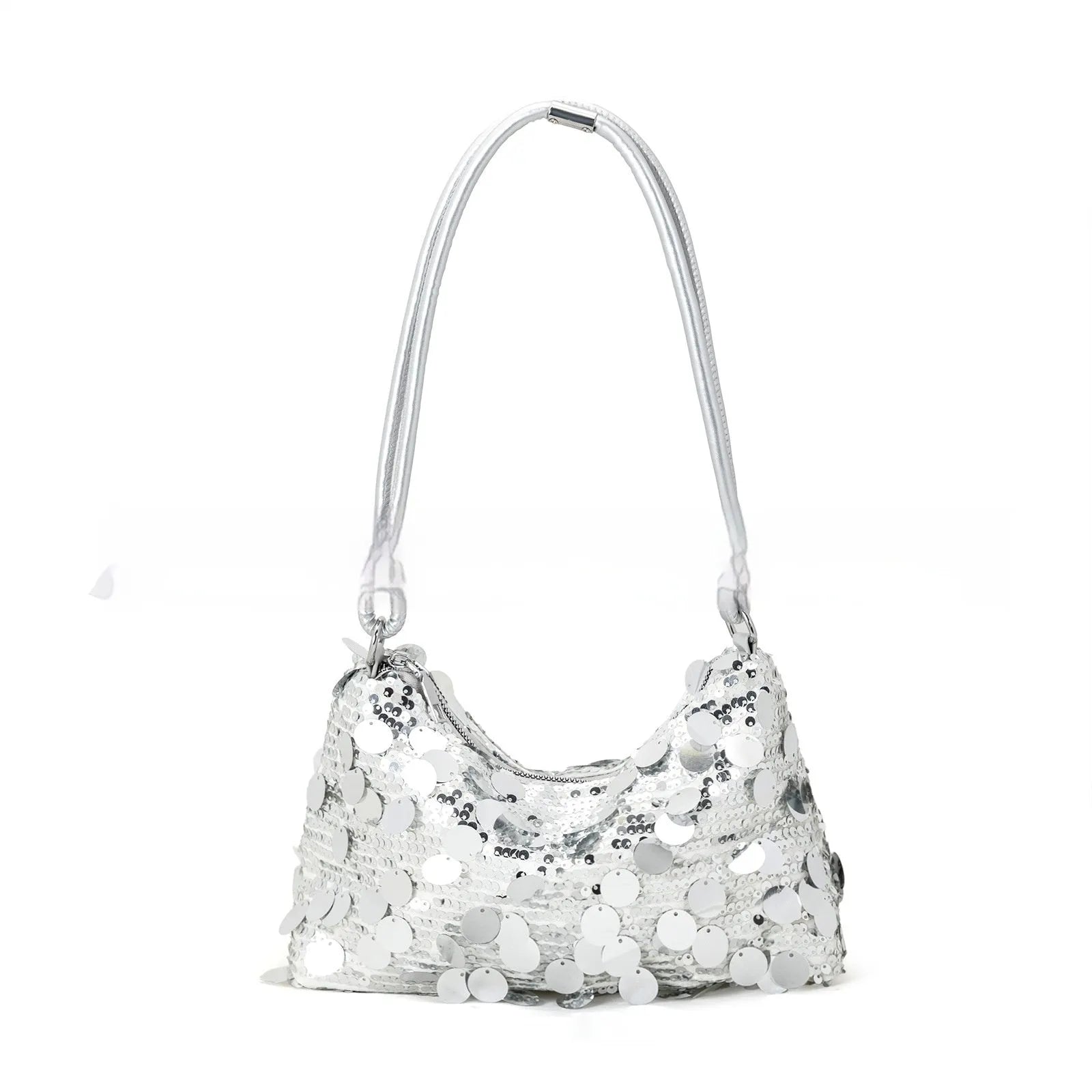 Women's polyester crossbody shoulder bag with sandwich pocket in black, gold or silver